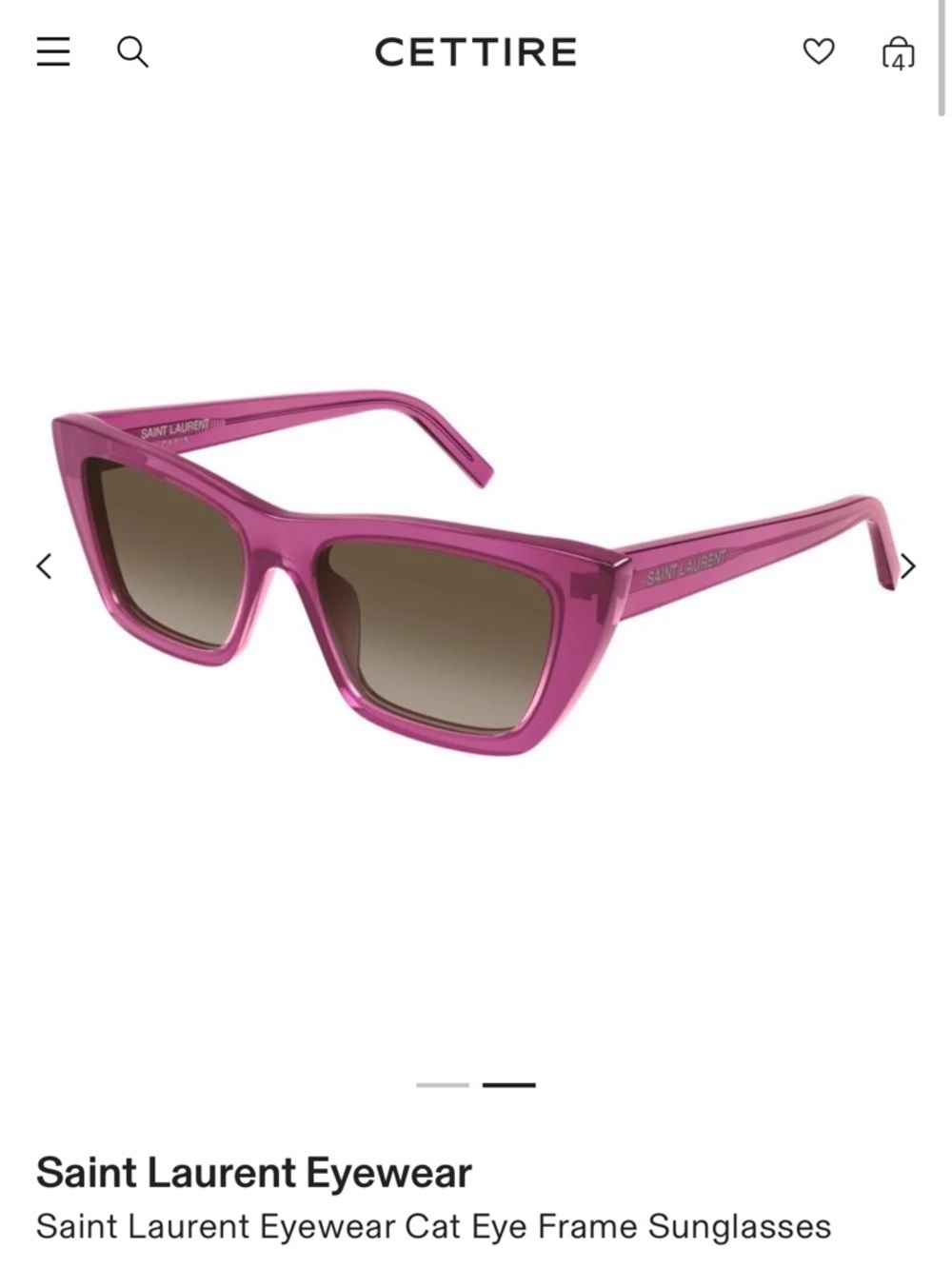 Yves Saint Laurent Pink Cat-Eye Sunglasses with Brown Gradient Lenses